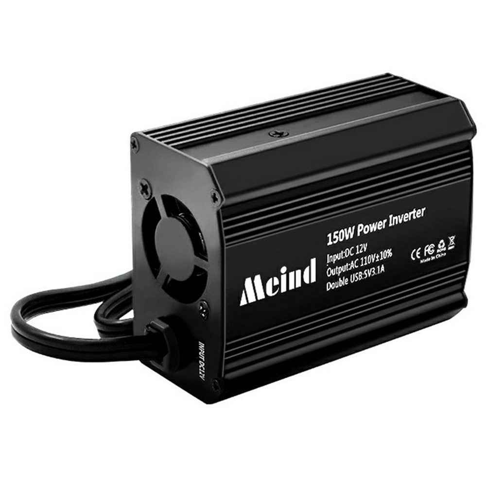 MEIND M6500 150W Car Power Inverter 12V DC to 220V AC Converter with Dual USB Ports - EU Plug+Black