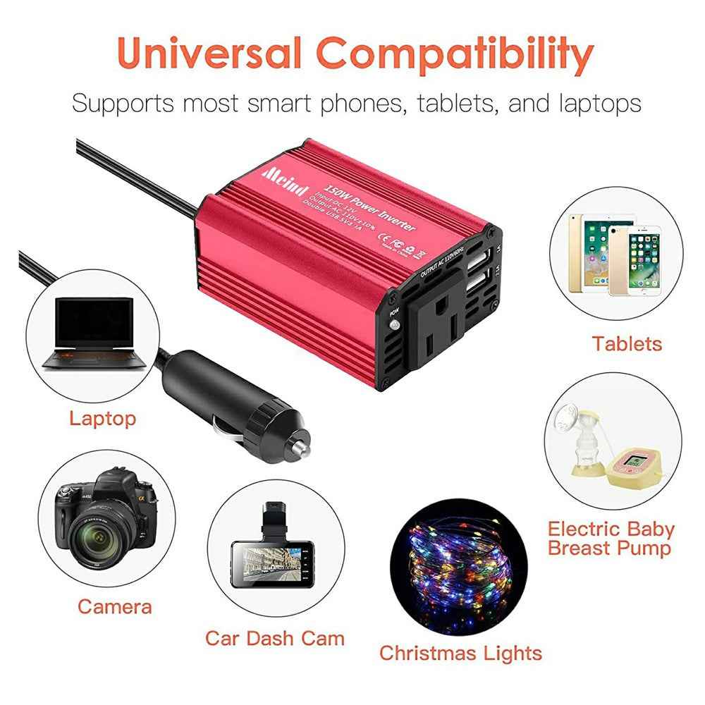 MEIND M6500 150W Car Power Inverter 12V DC to 220V AC Converter with Dual USB Ports - EU Plug+Black