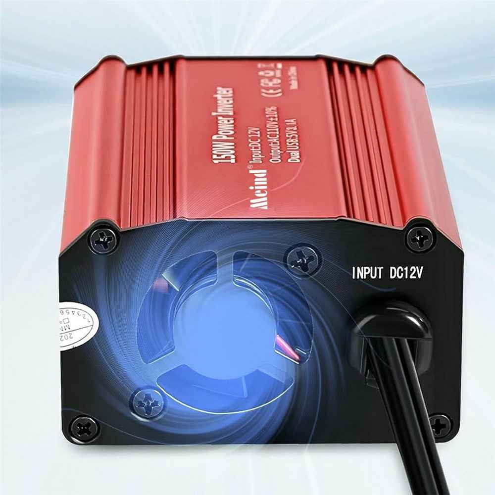 MEIND M6500 150W Car Power Inverter 12V DC to 220V AC Converter with Dual USB Ports - EU Plug+Black