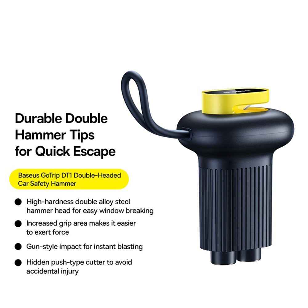 BASEUS Gotrip DT1 Car Double-Headed Safety Hammer Emergency Escape Tool Vehicle Window Breaker - Black
