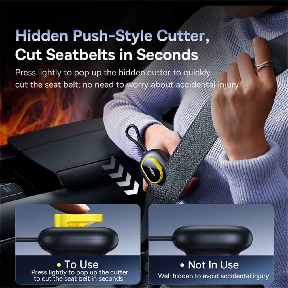 BASEUS Gotrip DT1 Car Double-Headed Safety Hammer Emergency Escape Tool Vehicle Window Breaker - Black