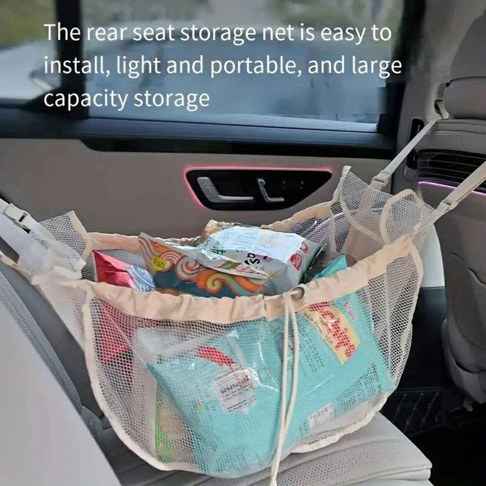 H351 Car Back Seat Organizer Multi-Function Portable Drawstring Large Capacity Canvas Mesh Storage Bag