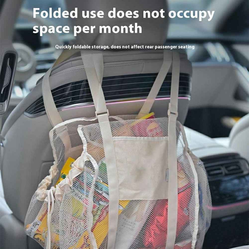 H351 Car Back Seat Organizer Multi-Function Portable Drawstring Large Capacity Canvas Mesh Storage Bag