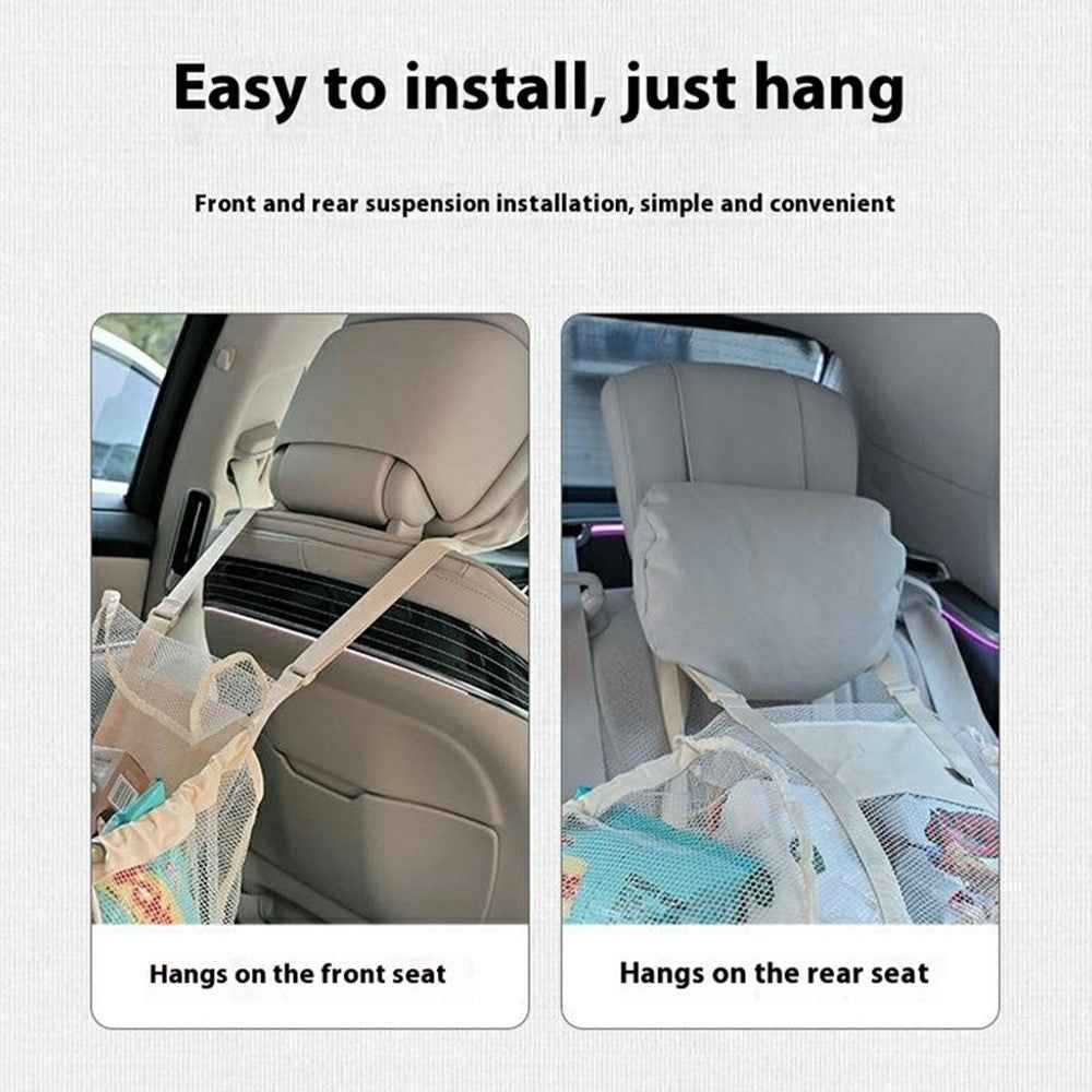 H351 Car Back Seat Organizer Multi-Function Portable Drawstring Large Capacity Canvas Mesh Storage Bag