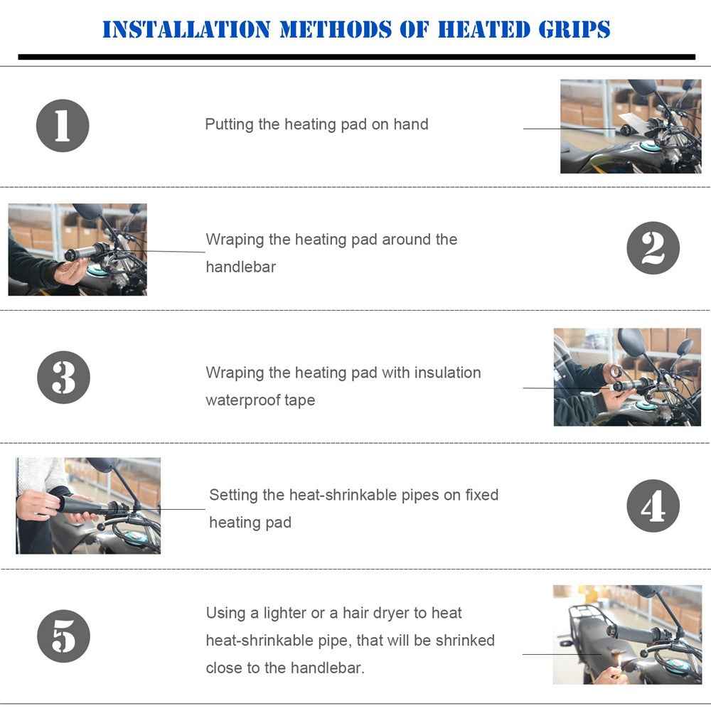 CS-054B1 1Pair 12V Motorcycle Heated Grip 3rd Generation Fast Heating Electric Handlebar Grip Heater with Two Gear Adjustable