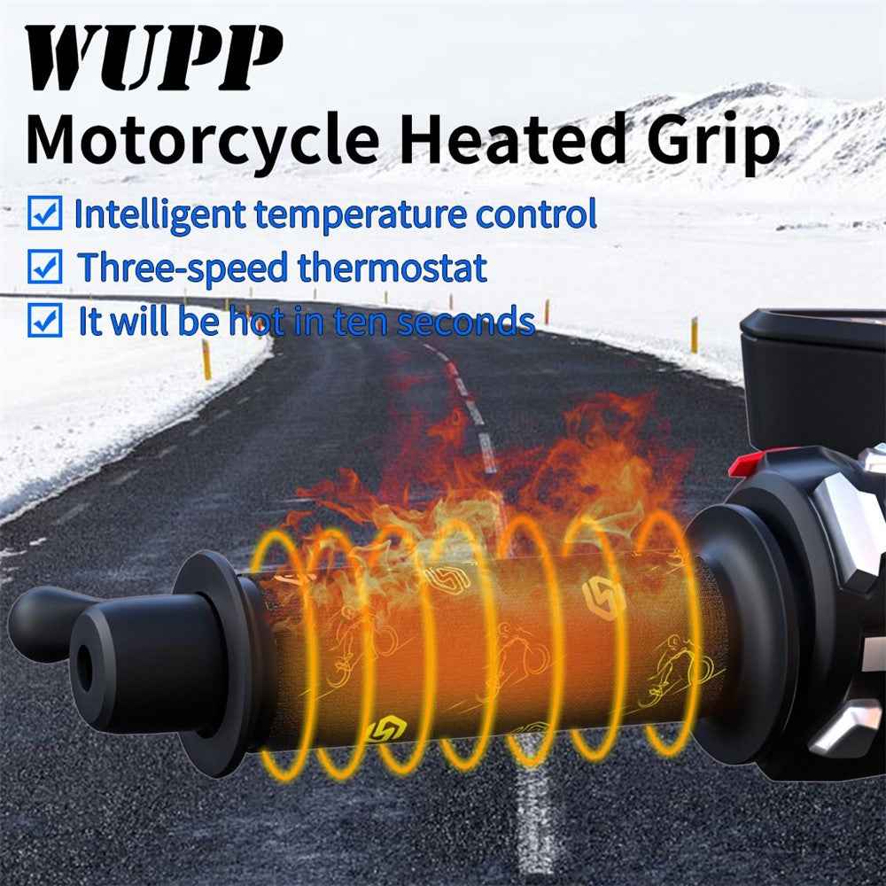 WUPP CS-974B1 1 Pair Stylish Pattern Motorcycle Heated Grips Handlebar Heating Pads 3-Gear Adjustable Motorbike Handlebar Heating Cover