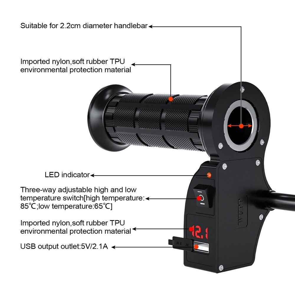 WUPP CS-503A1 1Pair Winter Motorcycle Heated Grips Universal Electric Heating Handlebar 12V Modified Heating Grips E-Bike Warmer Handgrips - Red