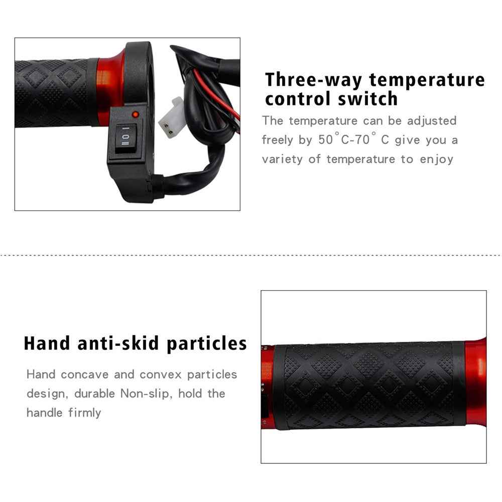WUPP CS-764 1 Pair Motorcycle Heating Handlebars Aluminum Alloy 12V Electric Heated Handlebar Grips Motorbike Heating Handle Warmers - Red