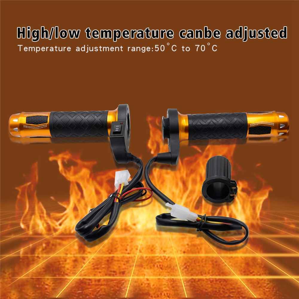 WUPP CS-764 1 Pair Motorcycle Heating Handlebars Aluminum Alloy 12V Electric Heated Handlebar Grips Motorbike Heating Handle Warmers - Gold