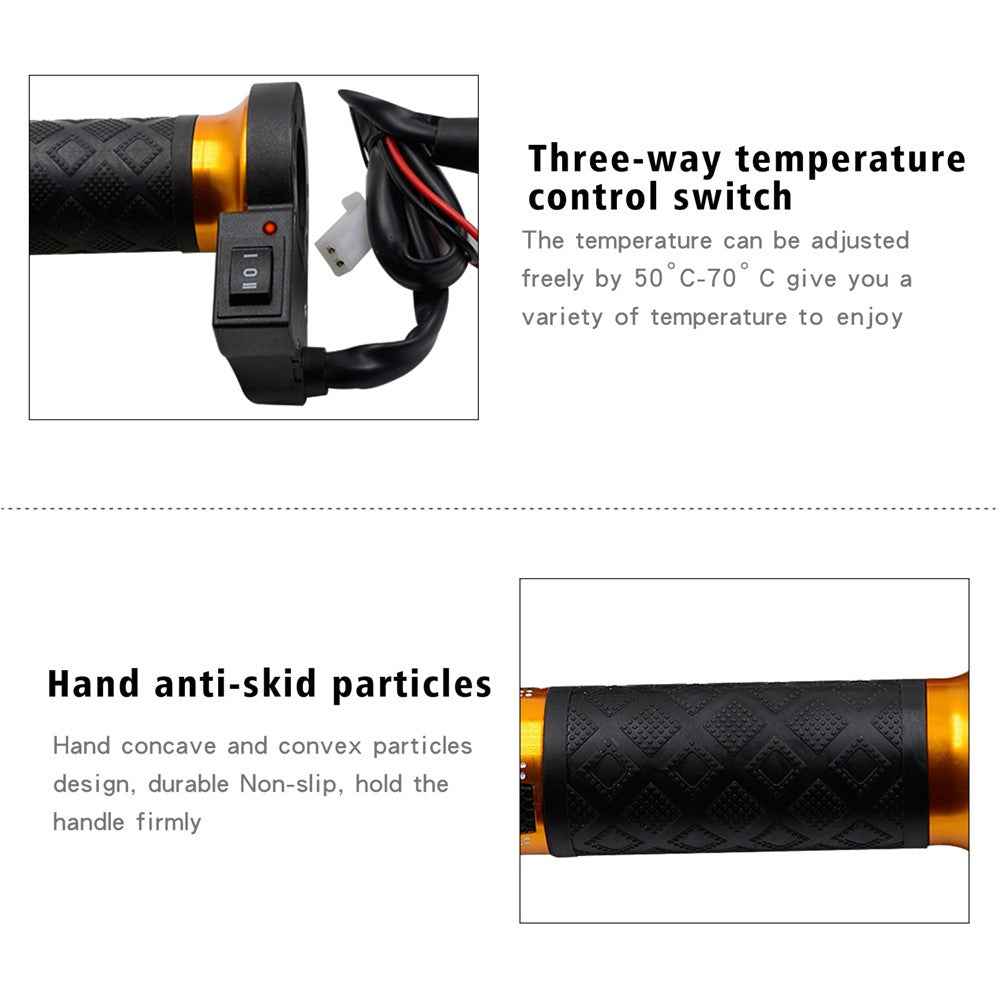 WUPP CS-764 1 Pair Motorcycle Heating Handlebars Aluminum Alloy 12V Electric Heated Handlebar Grips Motorbike Heating Handle Warmers - Gold