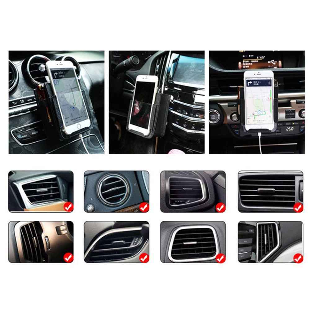 Multifunctional Car Pocket PU Leather Air Outlet Phone Storage Bag Car Interior Accessories - Brown