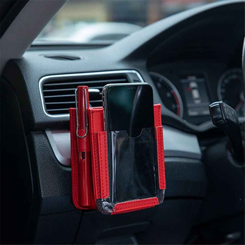 Multifunctional Car Pocket PU Leather Air Outlet Phone Storage Bag Car Interior Accessories - Red