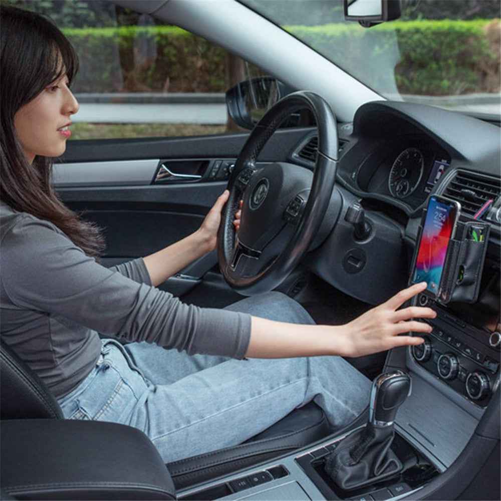 Multifunctional Car Pocket PU Leather Air Outlet Phone Storage Bag Car Interior Accessories - Red