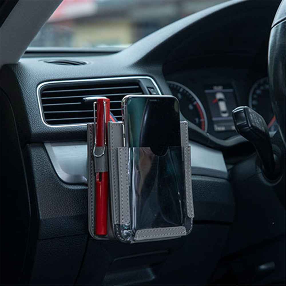 Multifunctional Car Pocket PU Leather Air Outlet Phone Storage Bag Car Interior Accessories - Grey