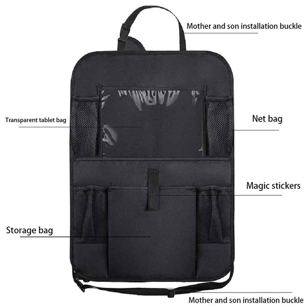BY-1050 Multi-Pocket Car Back Seat Organizer Protector Hanging Storage Bag with Transparent Tablet Pouch