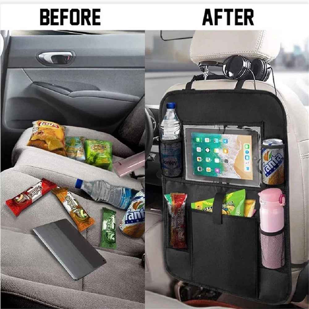BY-1050 Multi-Pocket Car Back Seat Organizer Protector Hanging Storage Bag with Transparent Tablet Pouch
