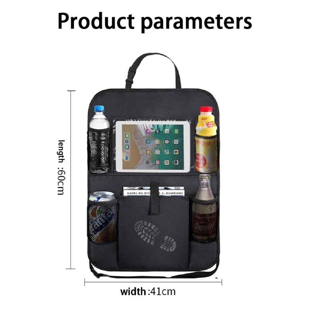 BY-1050 Multi-Pocket Car Back Seat Organizer Protector Hanging Storage Bag with Transparent Tablet Pouch