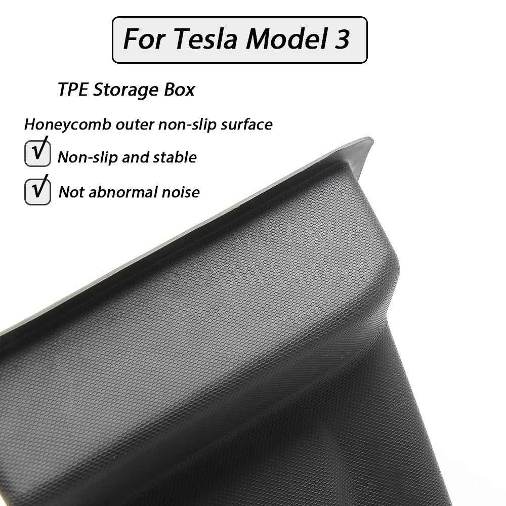TSLZH658 For Tesla Model 3 Car Rear Trunk Storage Bin TPE Box Organizer with Handle Design Flocking Cover Lid