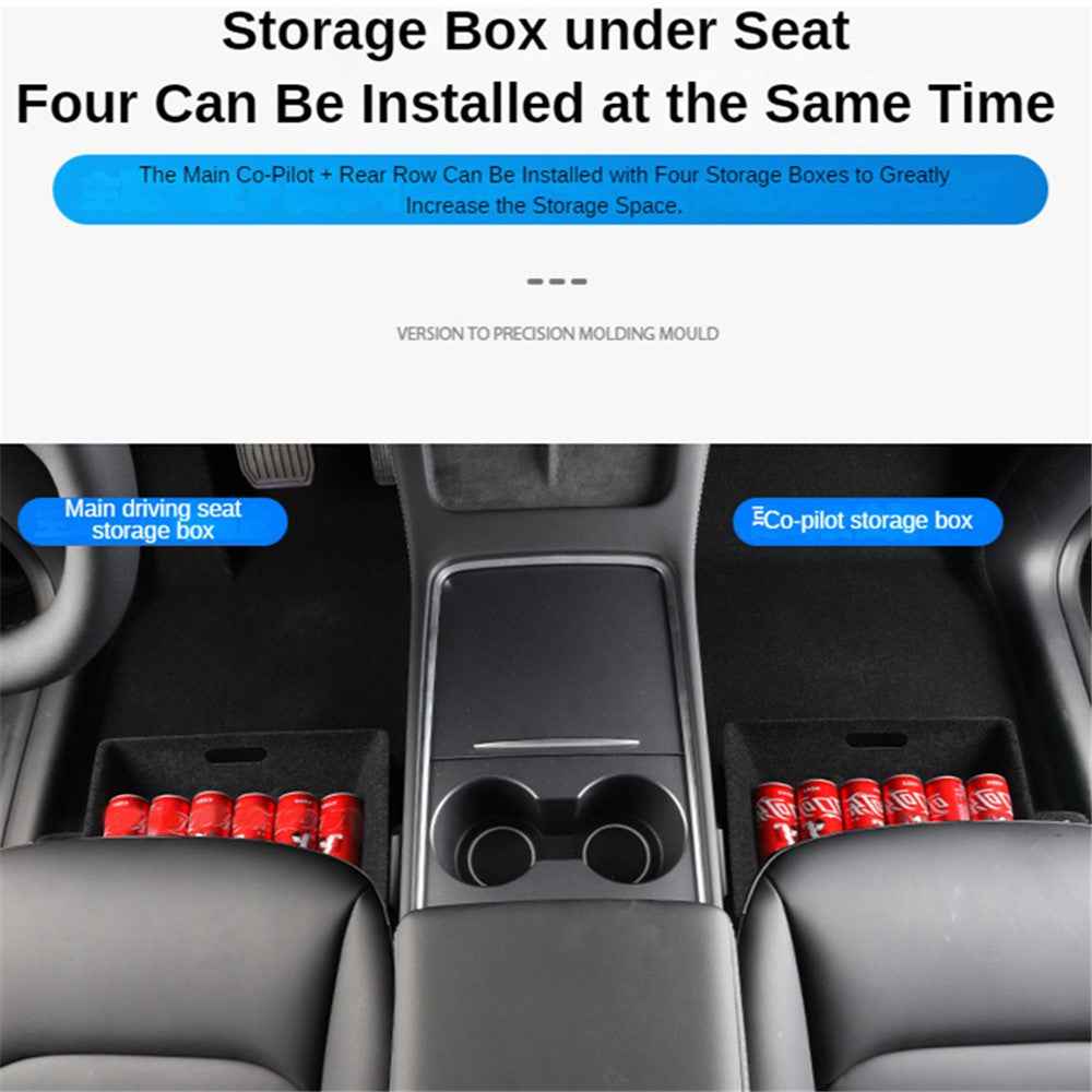 M10343 For Tesla Model Y Car Driver Passenger Underseat Hidden Felt Cloth Organizer Box Under Seat Storage Tray Bin