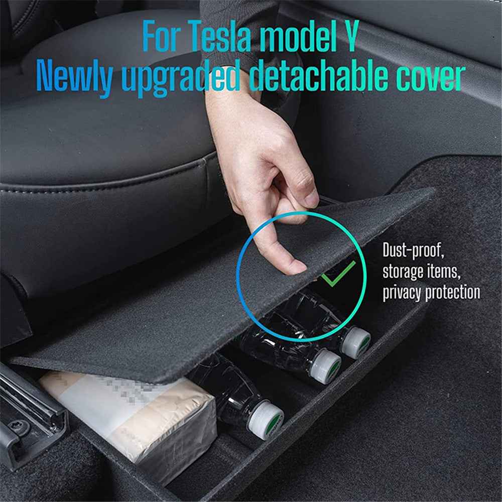 M10343 For Tesla Model Y Under Seat Storage Tray Car Driver Passenger Underseat Hidden Felt Cloth Organizer Box with Lid