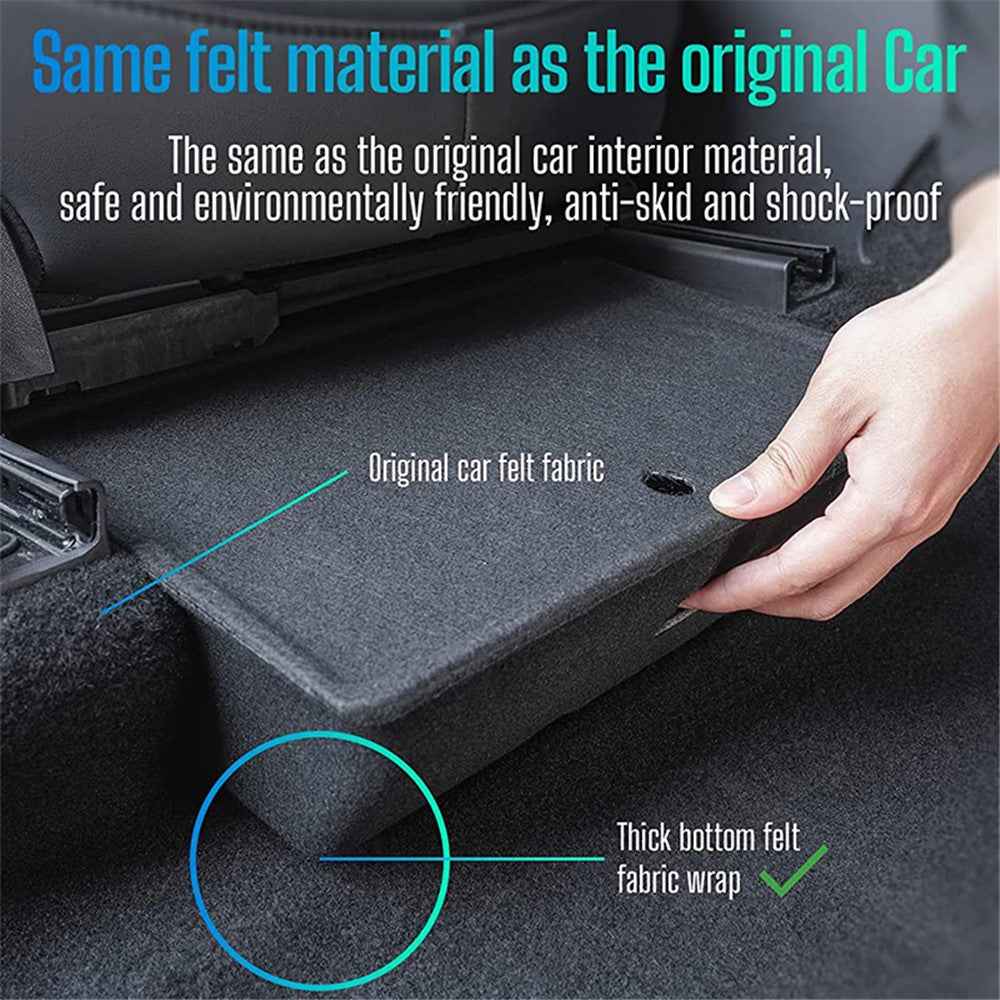 M10343 For Tesla Model Y Under Seat Storage Tray Car Driver Passenger Underseat Hidden Felt Cloth Organizer Box with Lid