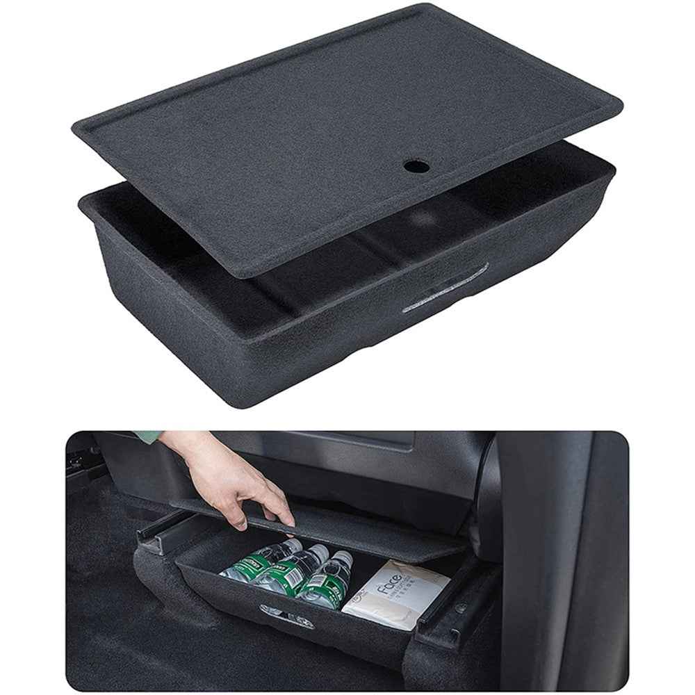 M10343 For Tesla Model Y Under Seat Storage Tray Car Driver Passenger Underseat Hidden Felt Cloth Organizer Box with Lid