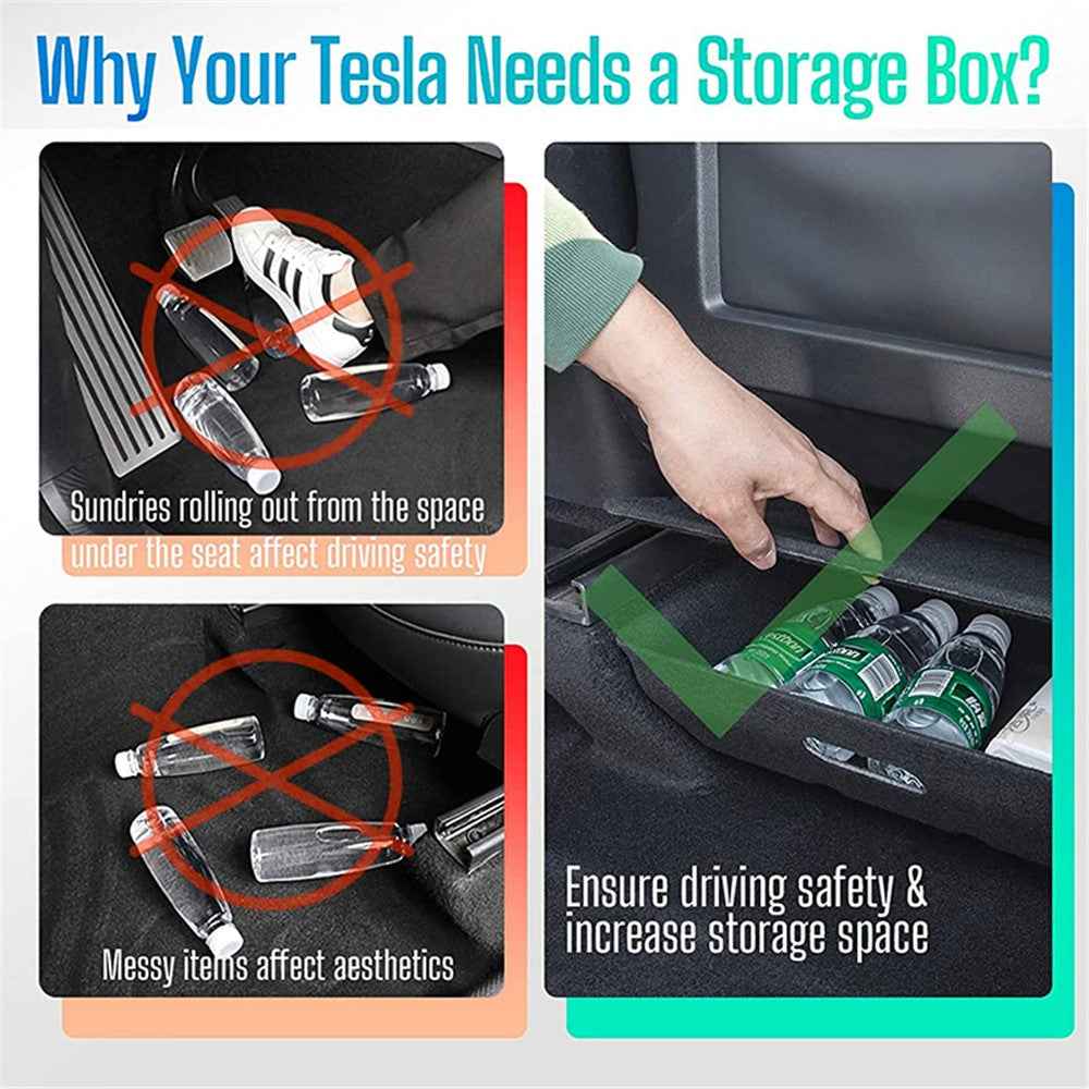 M10343 For Tesla Model Y Under Seat Storage Tray Car Driver Passenger Underseat Hidden Felt Cloth Organizer Box with Lid