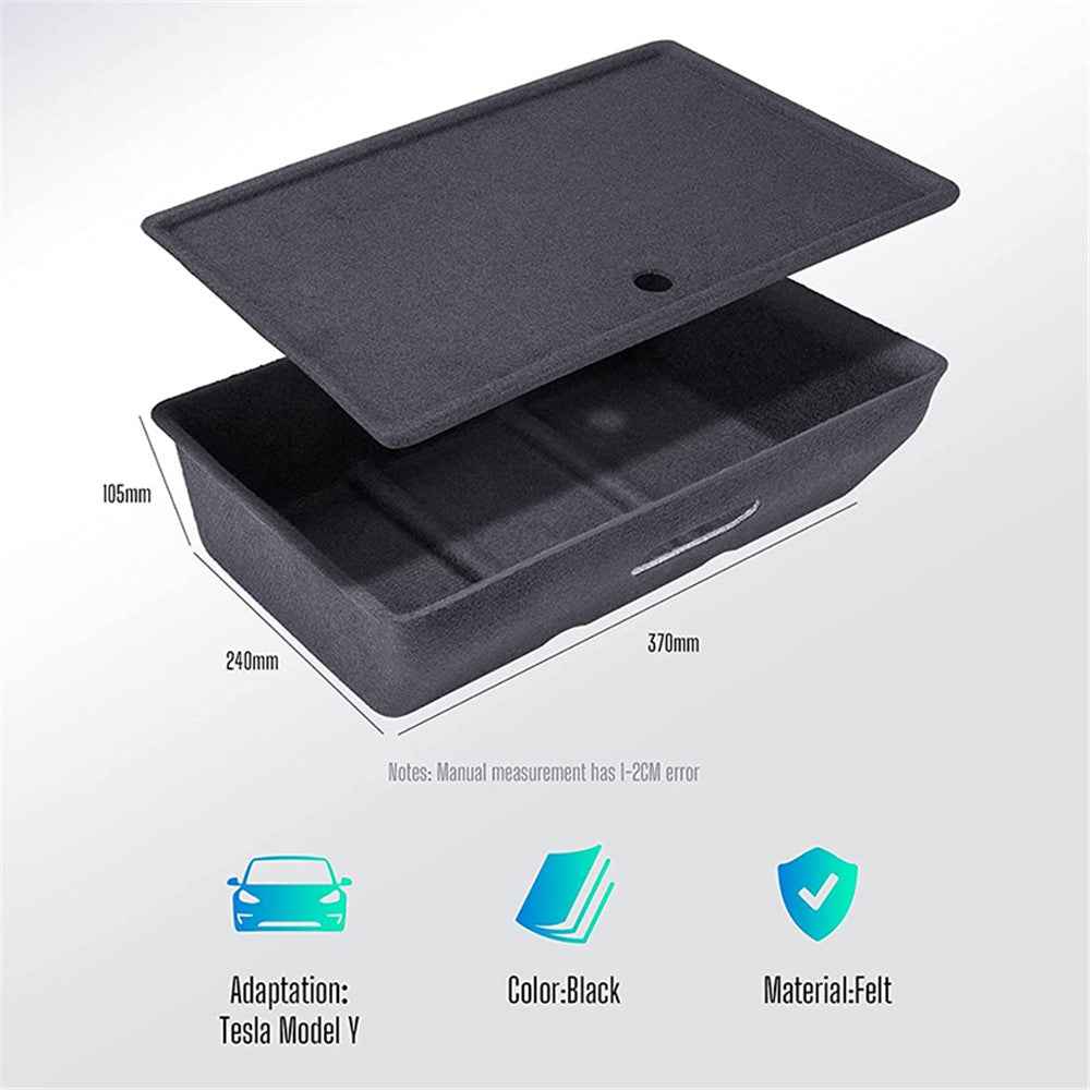 M10343 For Tesla Model Y Under Seat Storage Tray Car Driver Passenger Underseat Hidden Felt Cloth Organizer Box with Lid