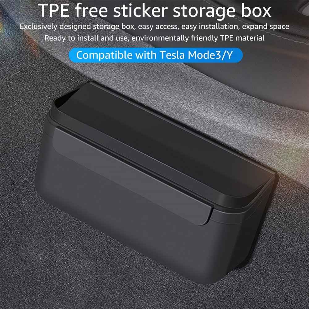 TSL261 For Tesla Model 3 / Y 17-22 Car Center Console Organizer TPE Self-adhesive Auto Armrest Storage Box