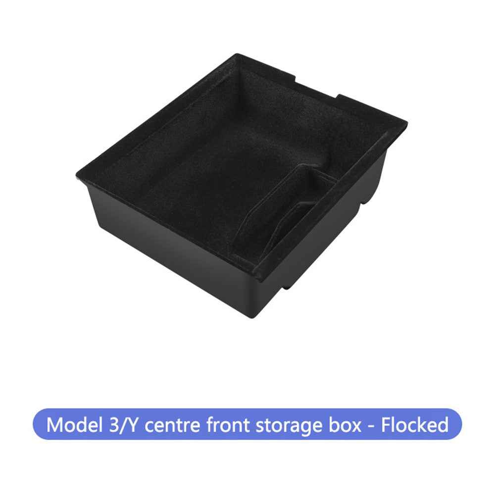 For Tesla Model 3 / Y ABS+Flocking Car Center Control Trash Can Bin Organizer Storage Box Garbage Container - Front