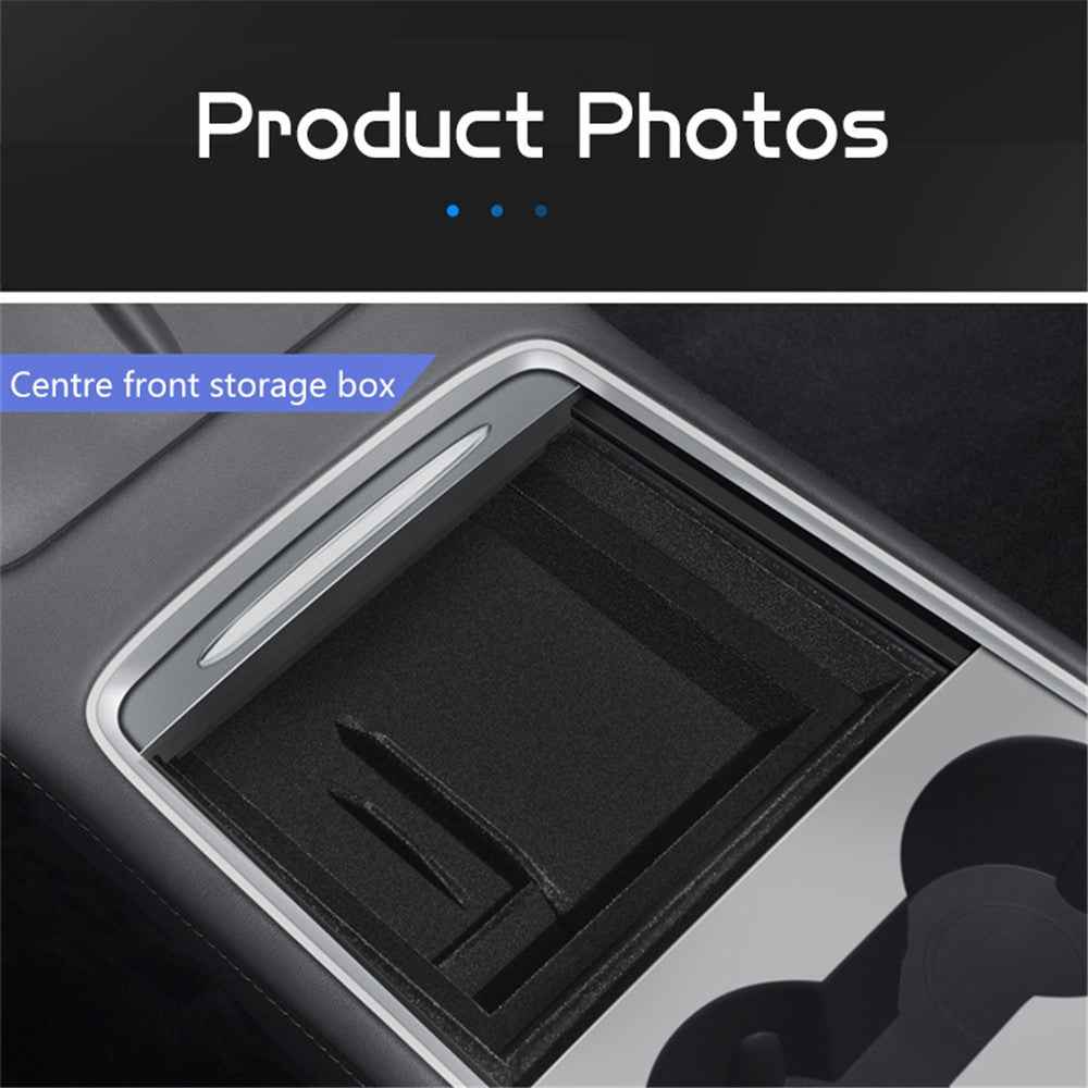 For Tesla Model 3 / Y ABS+Flocking Car Center Control Trash Can Bin Organizer Storage Box Garbage Container - Front