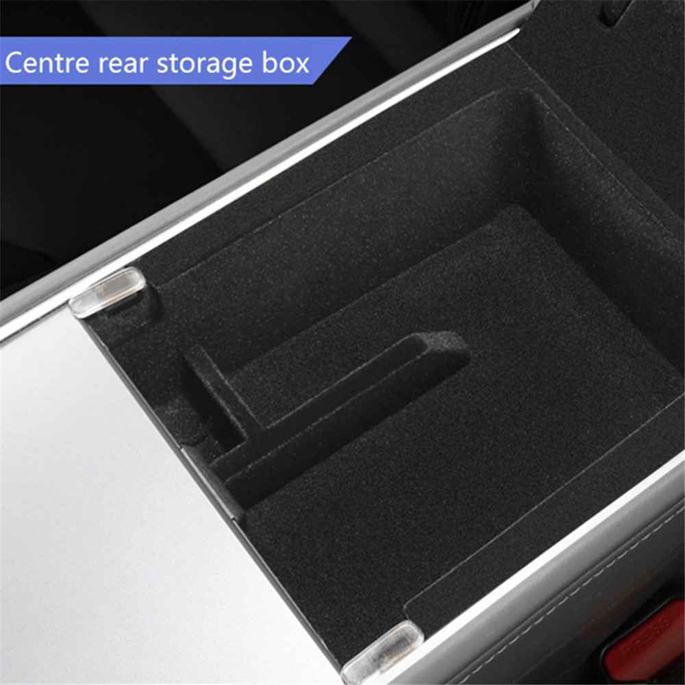 For Tesla Model 3 / Y ABS+Flocking Car Center Control Trash Can Bin Organizer Storage Box Garbage Container - Front