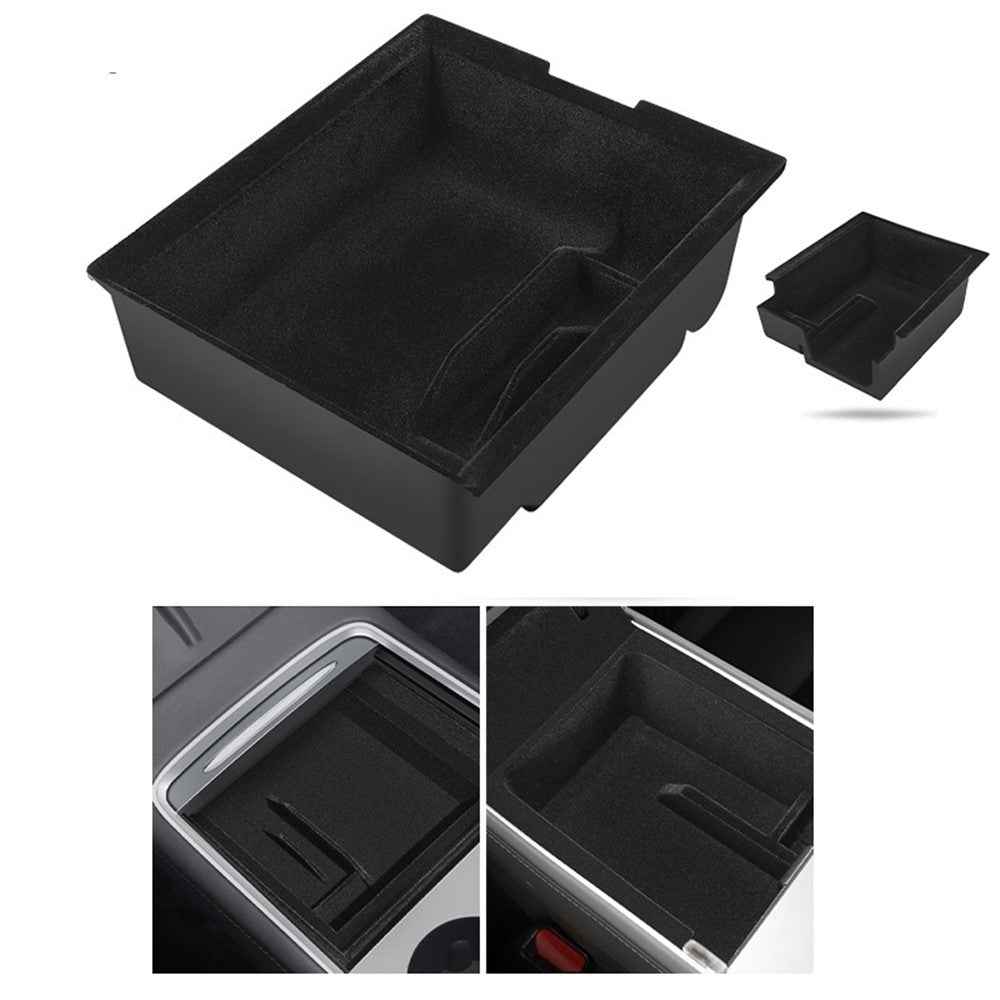 For Tesla Model 3 / Y ABS+Flocking Car Center Control Trash Can Bin Organizer Storage Box Garbage Container - Front