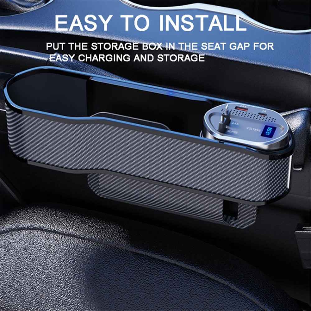 Car Seat Gap Storage Box Organizer Front Seat Console Side Pocket with Data Cable Charging (Cigarette Lighter Plug)