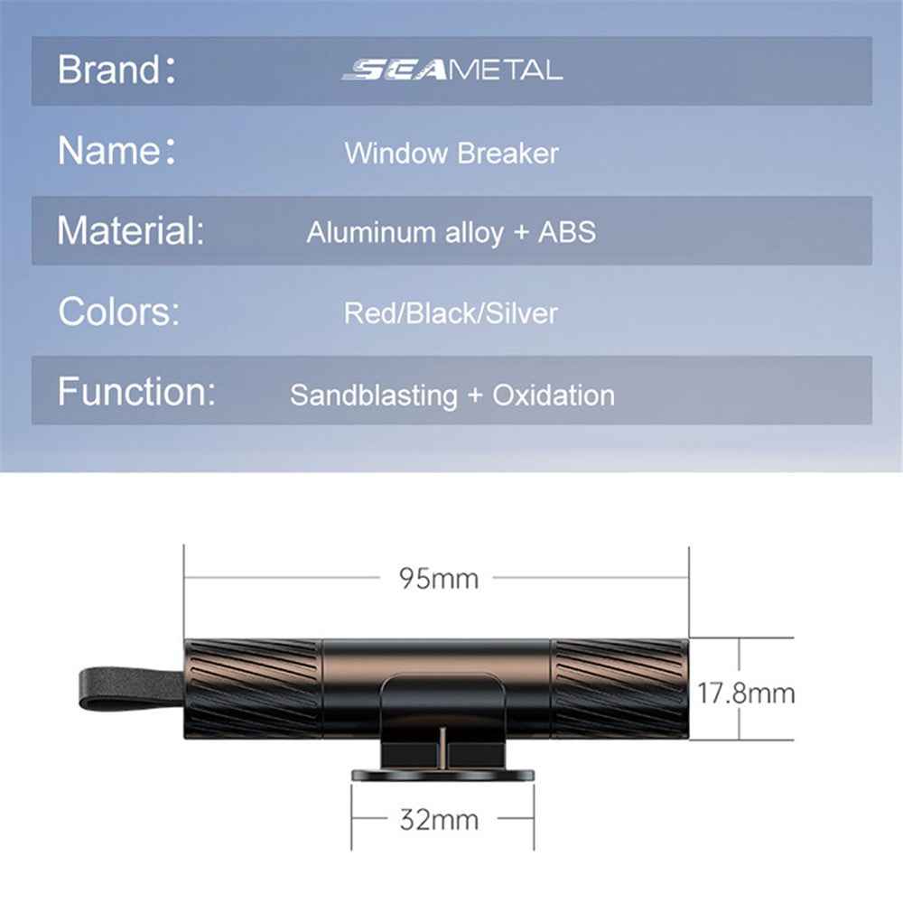 SEAMETAL AC02 Stripe Pattern Car Window Breaker 2-in-1 Metal Hammer + Seat Belt Cutter Car Safety Escape Hammer - Black