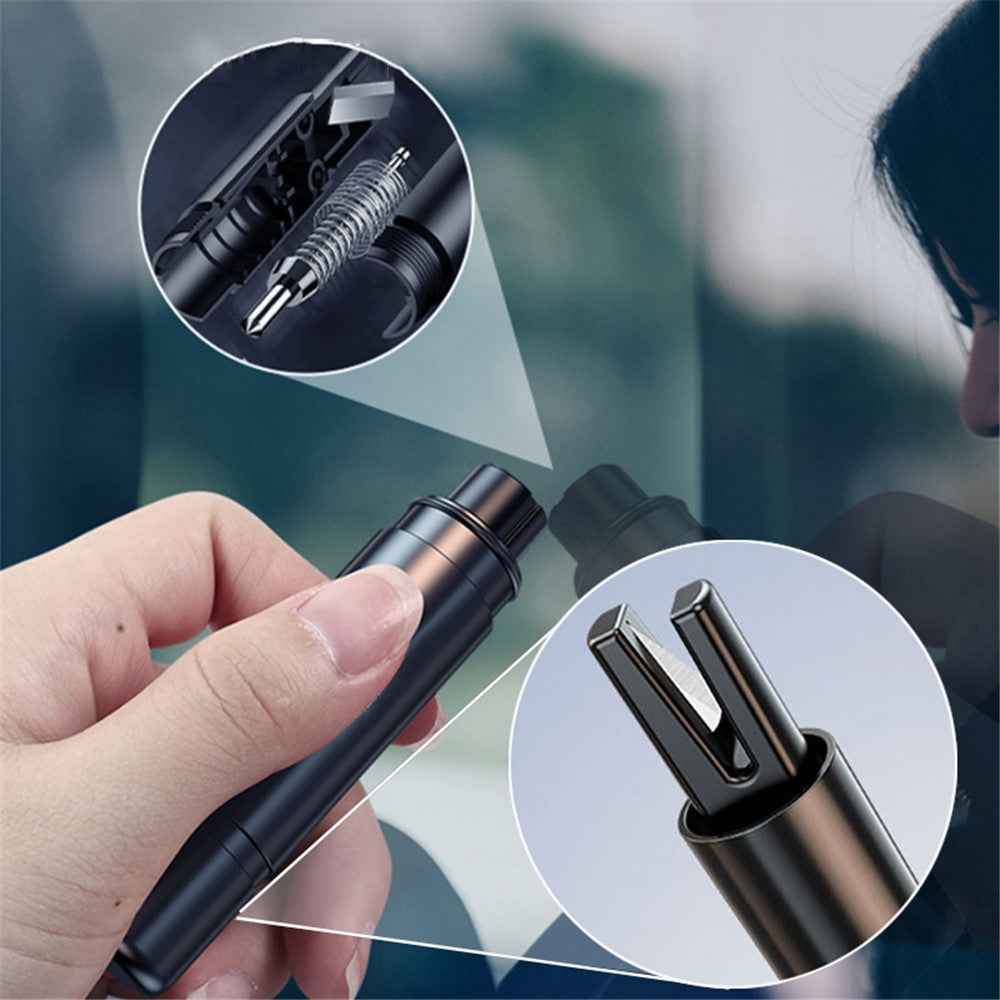 SEAMETAL AC02 Stripe Pattern Car Window Breaker 2-in-1 Metal Hammer + Seat Belt Cutter Car Safety Escape Hammer - Red