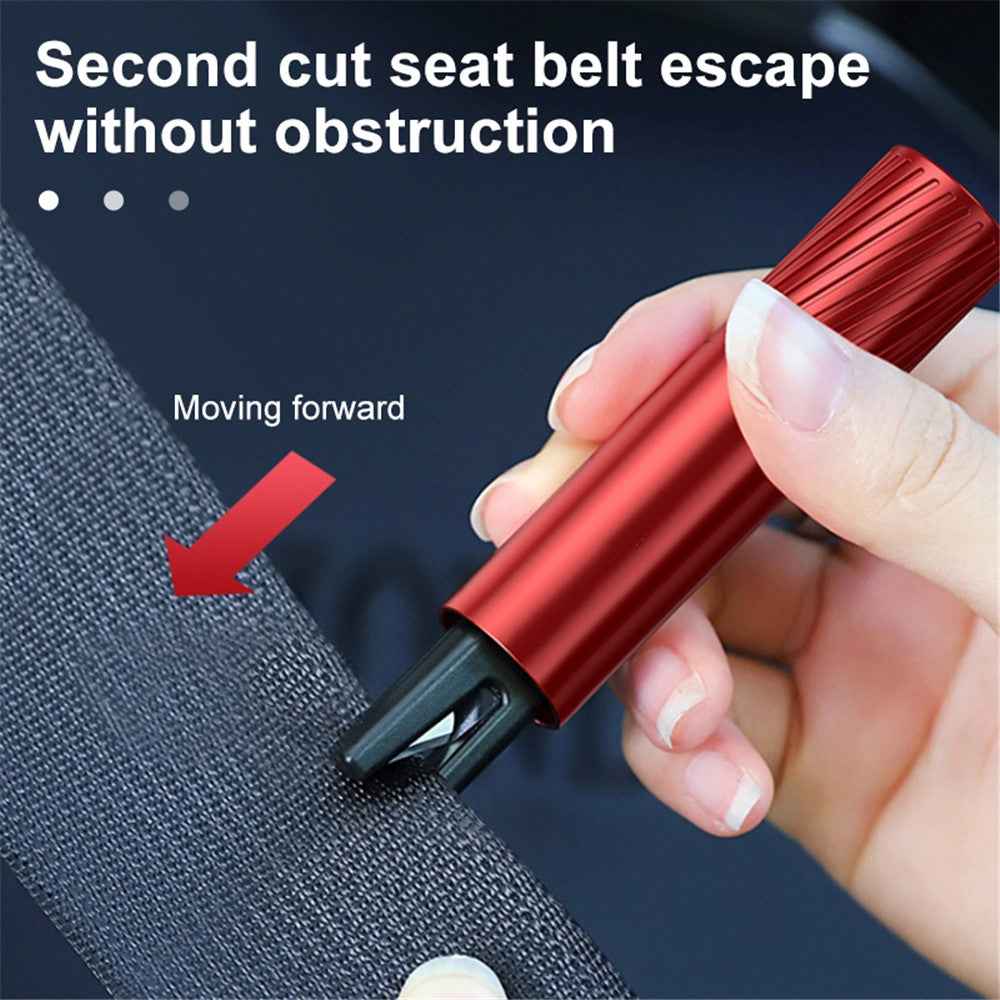 SEAMETAL AC02 Stripe Pattern Car Window Breaker 2-in-1 Metal Hammer + Seat Belt Cutter Car Safety Escape Hammer - Red
