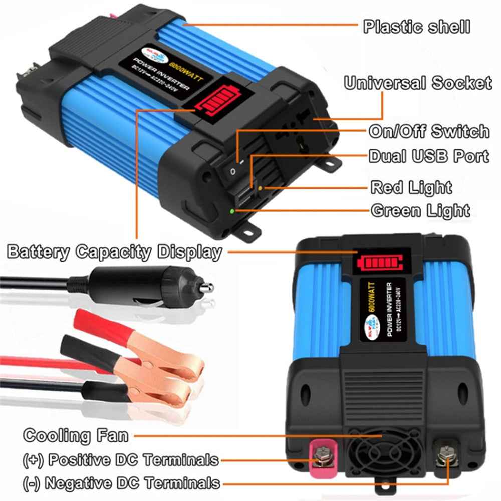SOLIKETECH 500W Car Inverter Converter LED Battery Display 12V-220V Power Inverter with Cigarette Lighter Cable