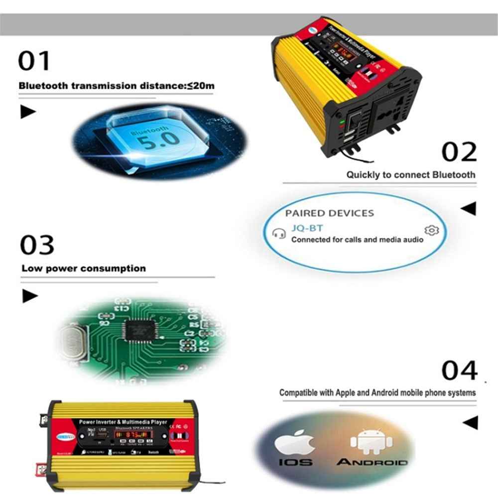 SOLIKETECH 300W Car Power Inverter with Bluetooth / MP3 / FM Multimedia Player 12V-220V Inverter Converter - Yellow Shell
