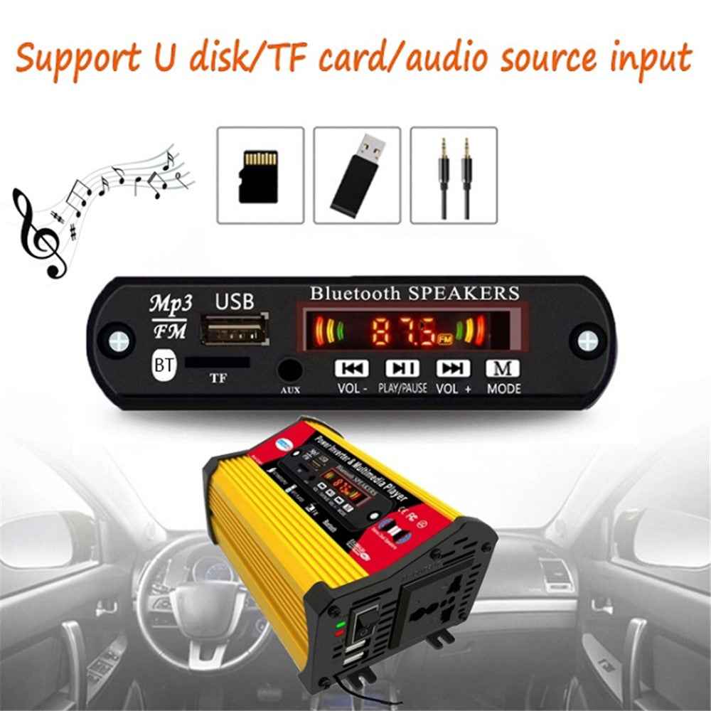 SOLIKETECH 300W Car Power Inverter with Bluetooth / MP3 / FM Multimedia Player 12V-220V Inverter Converter - Yellow Shell