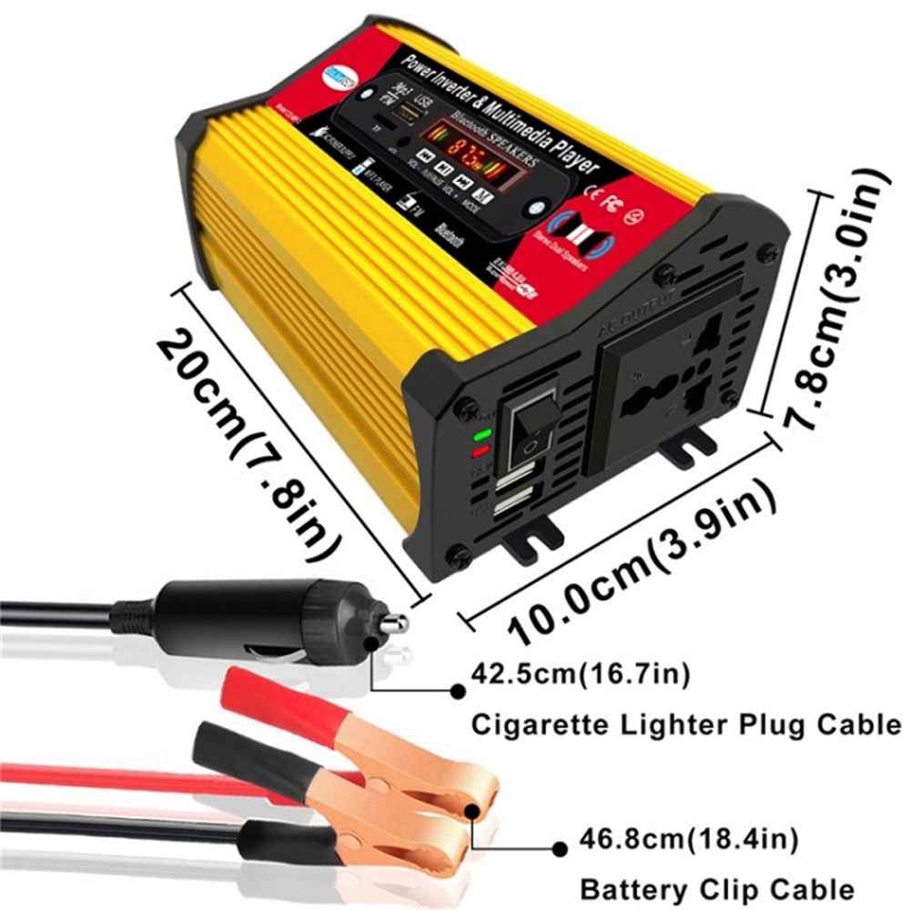 SOLIKETECH 300W 12V-110V Car Power Inverter with Bluetooth / MP3 / FM Multimedia Player Mini Inverter Converter - Yellow Shell