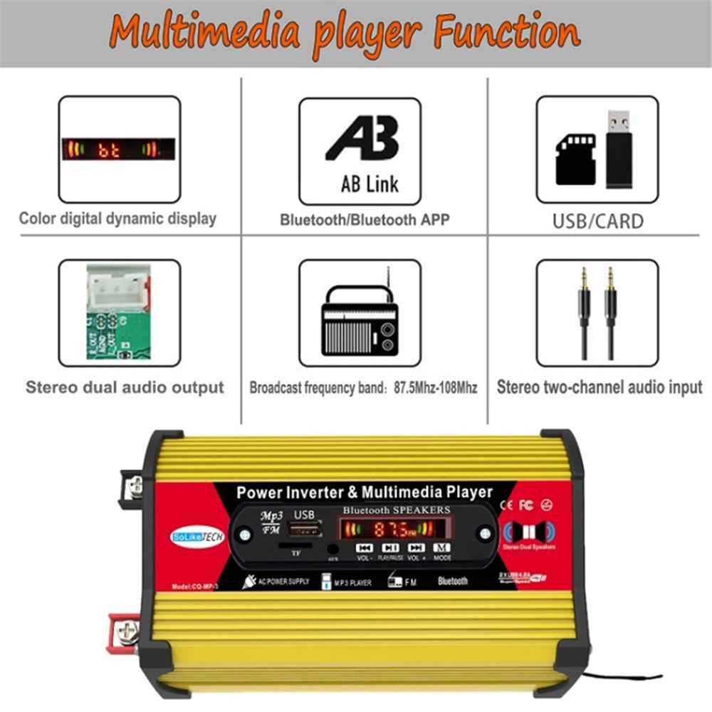 SOLIKETECH 300W 12V-110V Car Power Inverter with Bluetooth / MP3 / FM Multimedia Player Mini Inverter Converter - Yellow Shell