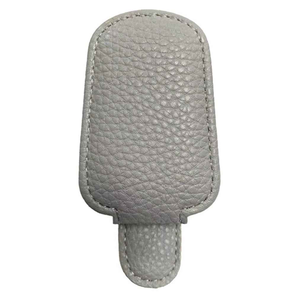 Magnetic Adsorption Car Sun Visor Glasses Holder PU Leather Sunglasses Card Ticket Clip - Grey