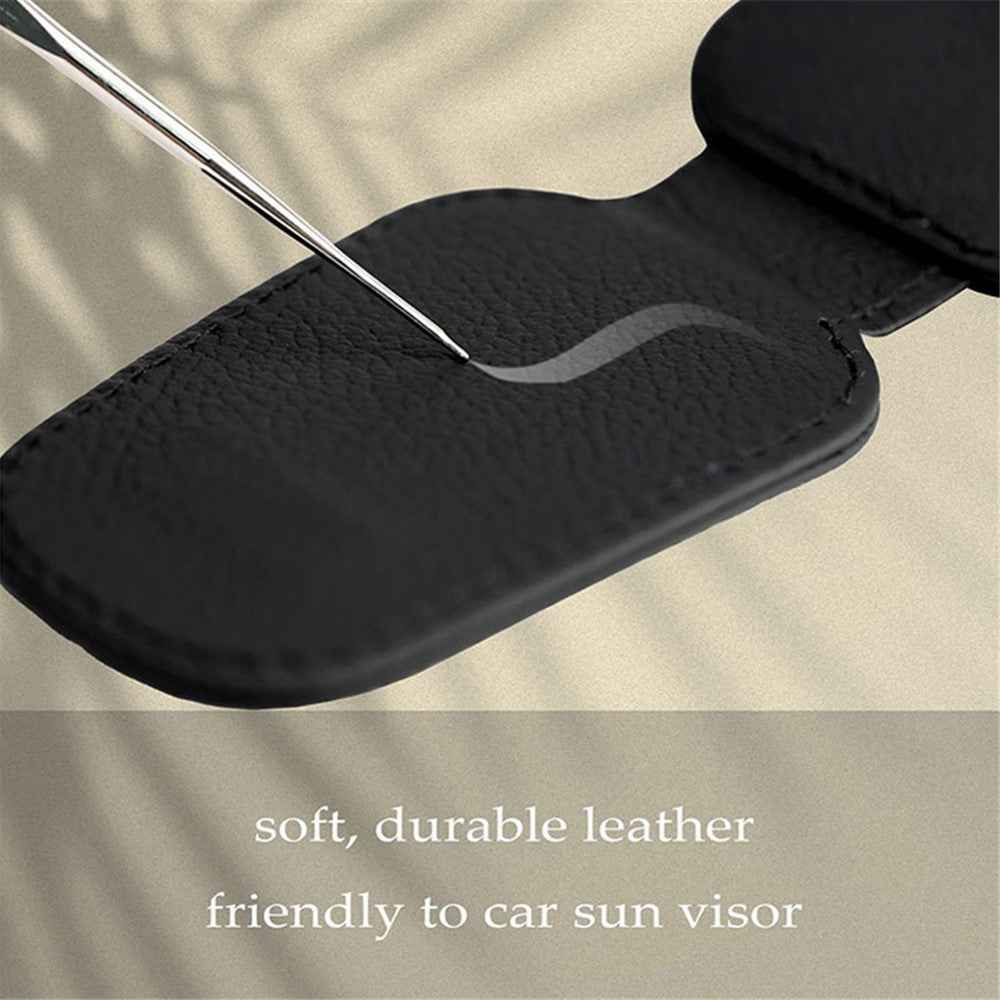Magnetic Adsorption Car Sun Visor Glasses Holder PU Leather Sunglasses Card Ticket Clip - Grey