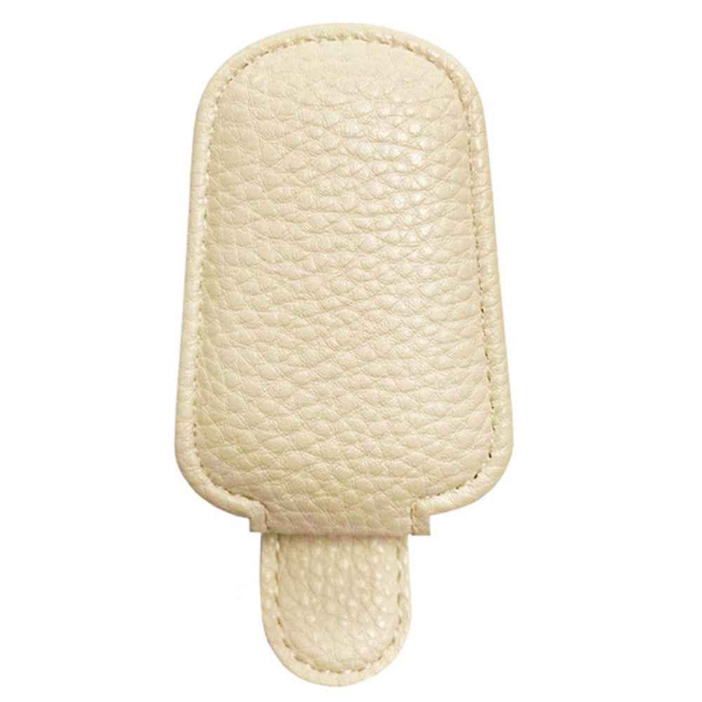 Magnetic Adsorption Car Sun Visor Glasses Holder PU Leather Sunglasses Card Ticket Clip - Beige