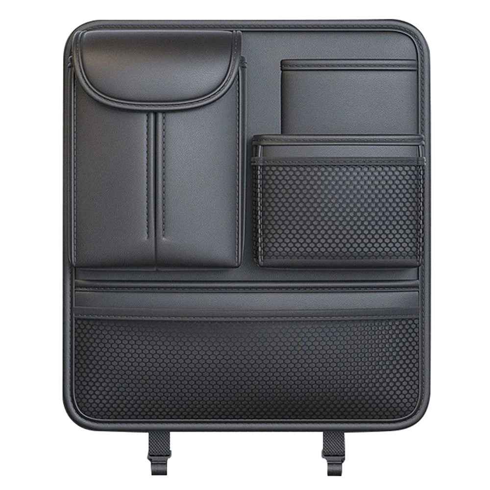 Car Back Seat Organizer Multi Pockets Hanging Leather Waterproof Storage Bag for Holding Phone Tablet Drink Sundries - Black
