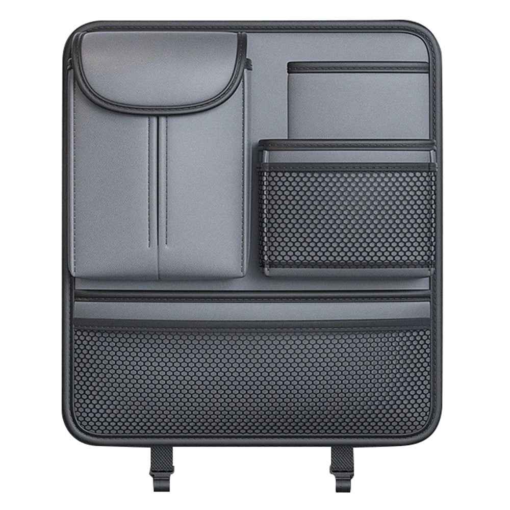 Car Back Seat Organizer Multi Pockets Hanging Leather Waterproof Storage Bag for Holding Phone Tablet Drink Sundries - Grey