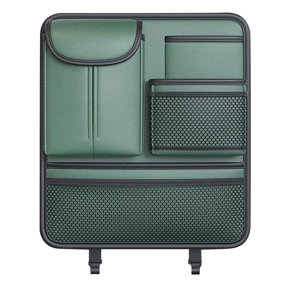 Car Back Seat Organizer Multi Pockets Hanging Leather Waterproof Storage Bag for Holding Phone Tablet Drink Sundries - Green