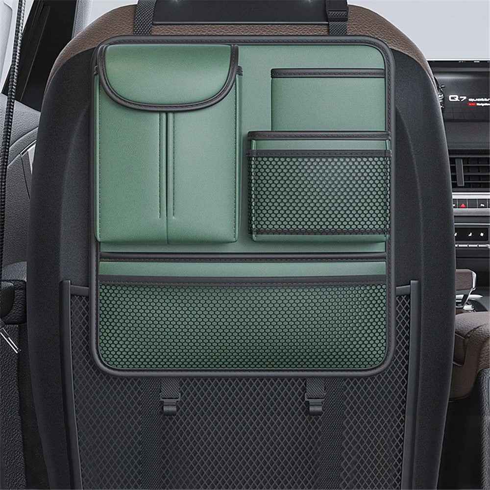 Car Back Seat Organizer Multi Pockets Hanging Leather Waterproof Storage Bag for Holding Phone Tablet Drink Sundries - Green