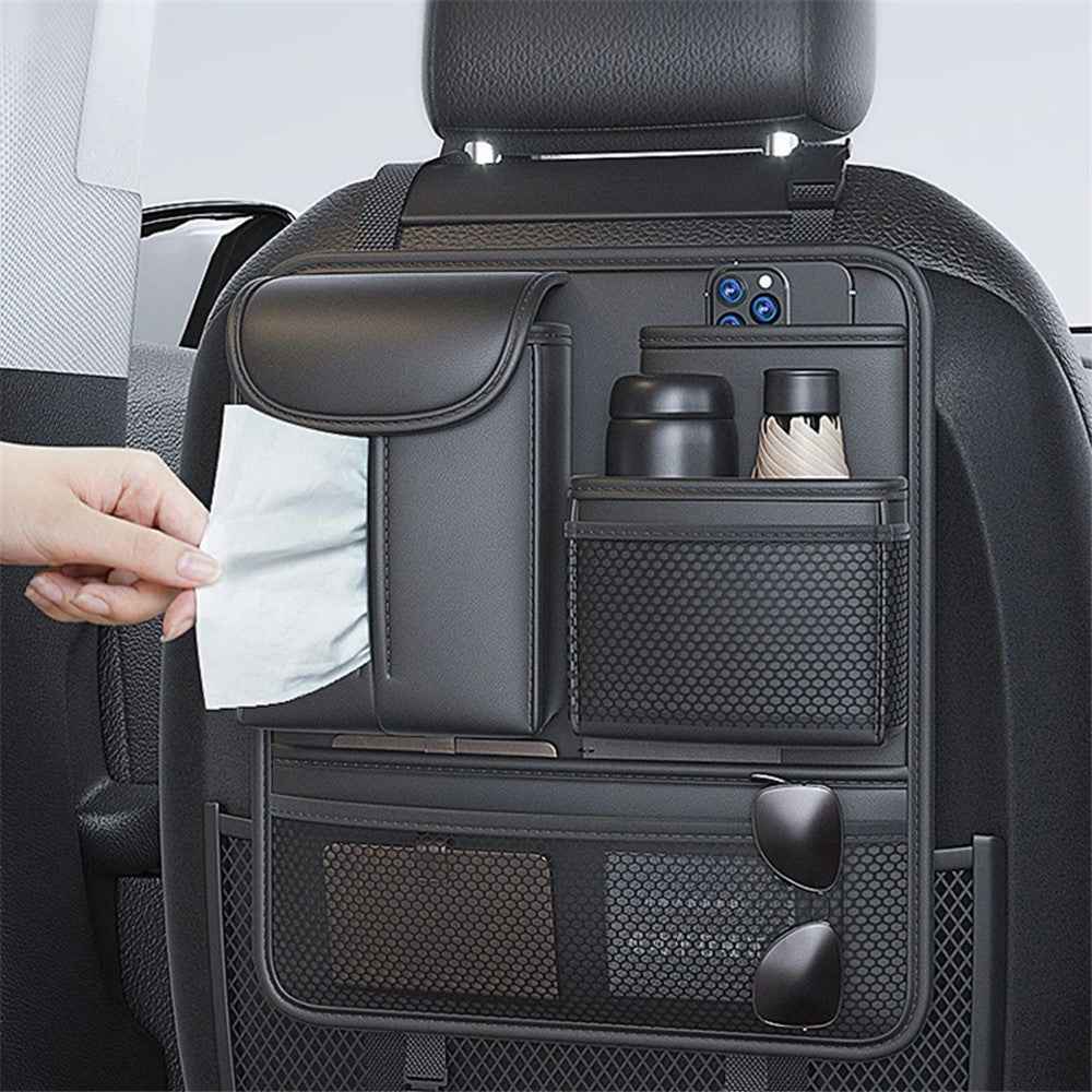 Car Back Seat Organizer Multi Pockets Hanging Leather Waterproof Storage Bag for Holding Phone Tablet Drink Sundries - Green